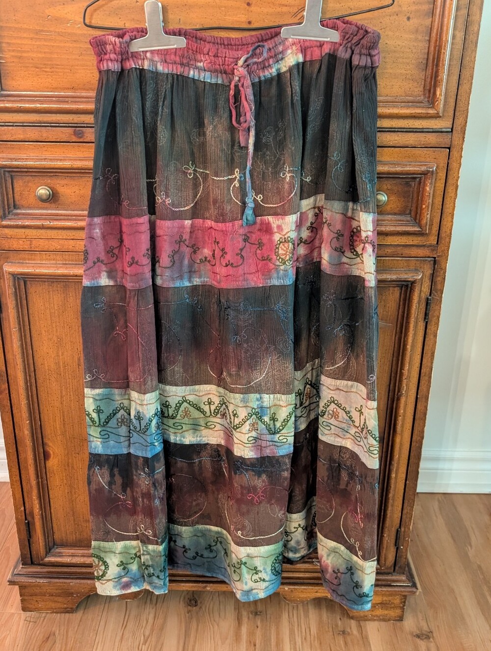 Bohemian Tiered Maxi Skirt in Multicolor Tie Dyed Layers Multi Size